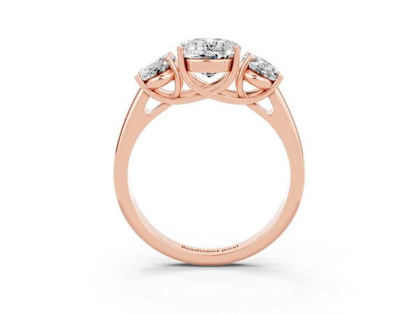 Rose gold Three-Stone Oval Cut Moissanite Engagement Ring with Prong Setting