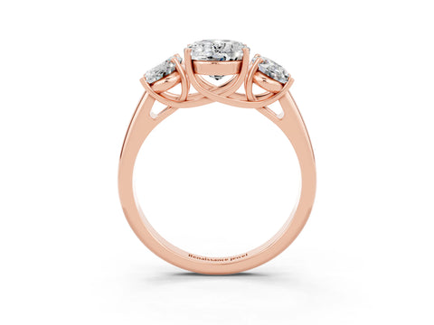 Rose gold Three-Stone Oval Cut Moissanite Engagement Ring with Prong Setting_3
