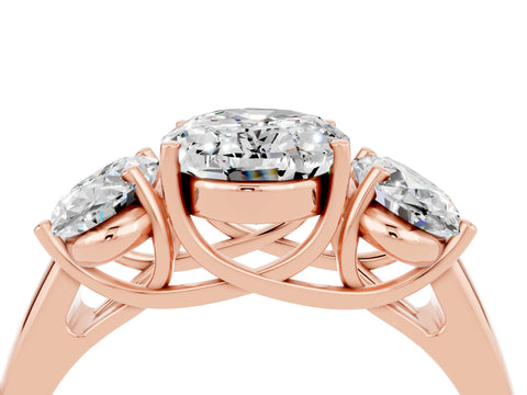 Rose gold Three-Stone Oval Cut Moissanite Engagement Ring with Prong Setting_4