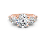Rose gold Three-Stone Oval Cut Moissanite Pavé Band with Four-Prong Setting