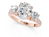 Rose gold Three-Stone Oval Cut Moissanite Pavé Band with Four-Prong Setting_1