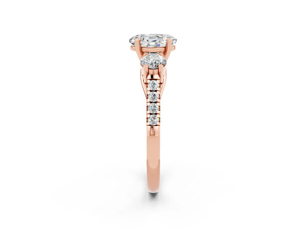 Rose gold Three-Stone Oval Cut Moissanite Pavé Band with Four-Prong Setting