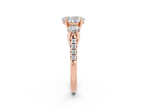 Rose gold Three-Stone Oval Cut Moissanite Pavé Band with Four-Prong Setting_2