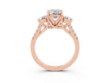 Rose gold Three-Stone Oval Cut Moissanite Pavé Band with Four-Prong Setting_3