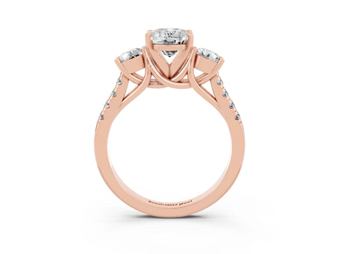 Rose gold Three-Stone Oval Cut Moissanite Pavé Band with Four-Prong Setting_3
