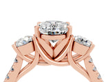 Rose gold Three-Stone Oval Cut Moissanite Pavé Band with Four-Prong Setting_4