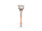 Rose gold Three-Stone Oval Cut Moissanite Ring with Pavé Band and Prong Setting_14