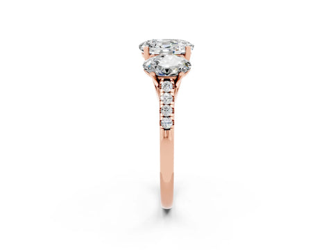 Rose gold Three-Stone Oval Cut Moissanite Ring with Pavé Band and Prong Setting_14