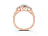 Rose gold Three-Stone Oval Cut Moissanite Ring with Pavé Band and Prong Setting_15