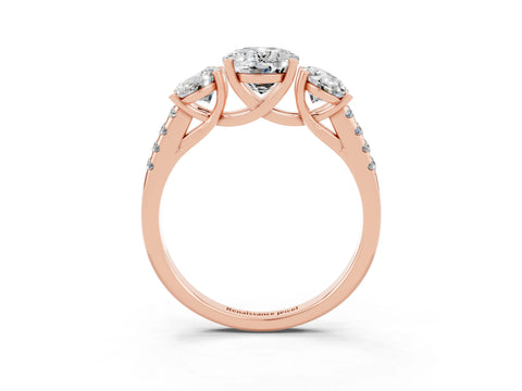 Rose gold Three-Stone Oval Cut Moissanite Ring with Pavé Band and Prong Setting_15