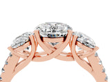 Rose gold Three-Stone Oval Cut Moissanite Ring with Pavé Band and Prong Setting_16