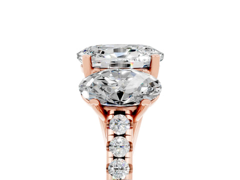 Rose gold Three-Stone Oval Cut Moissanite Ring with Pavé Band and Prong Setting_17