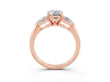 Rose gold Three-Stone Oval Cut Moissanite Ring with Pear Side Stones and Four-Prong Setting_3