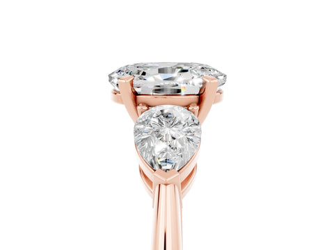 Rose gold Three-Stone Oval Cut Moissanite Ring with Pear Side Stones and Four-Prong Setting_5