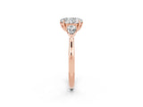 Rose gold Three-Stone Oval Cut Moissanite Ring with Pear  Side Stones in Four-Prong Setting_14