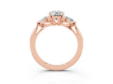Rose gold Three-Stone Oval Cut Moissanite Ring with Pear  Side Stones in Four-Prong Setting_15