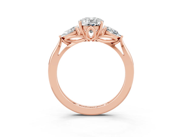 Rose gold Three-Stone Oval Cut Moissanite Ring with Pear  Side Stones in Four-Prong Setting