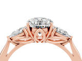 Rose gold Three-Stone Oval Cut Moissanite Ring with Pear  Side Stones in Four-Prong Setting_16