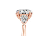 Rose gold Three-Stone Oval Cut Moissanite Ring with Pear  Side Stones in Four-Prong Setting_17