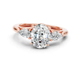 Rose gold Three-Stone Oval Cut Moissanite Ring with Pear  Side Stones in Four-Prong Setting_36