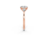 Rose gold Three-Stone Oval Cut Moissanite Ring with Pear  Side Stones in Four-Prong Setting_38