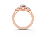 Rose gold Three-Stone Oval Cut Moissanite Ring with Pear  Side Stones in Four-Prong Setting_39
