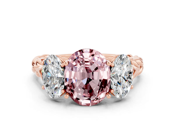 Rose gold Three-Stone Oval Cut Morganite Braided Band Ring with Four-Prong Setting