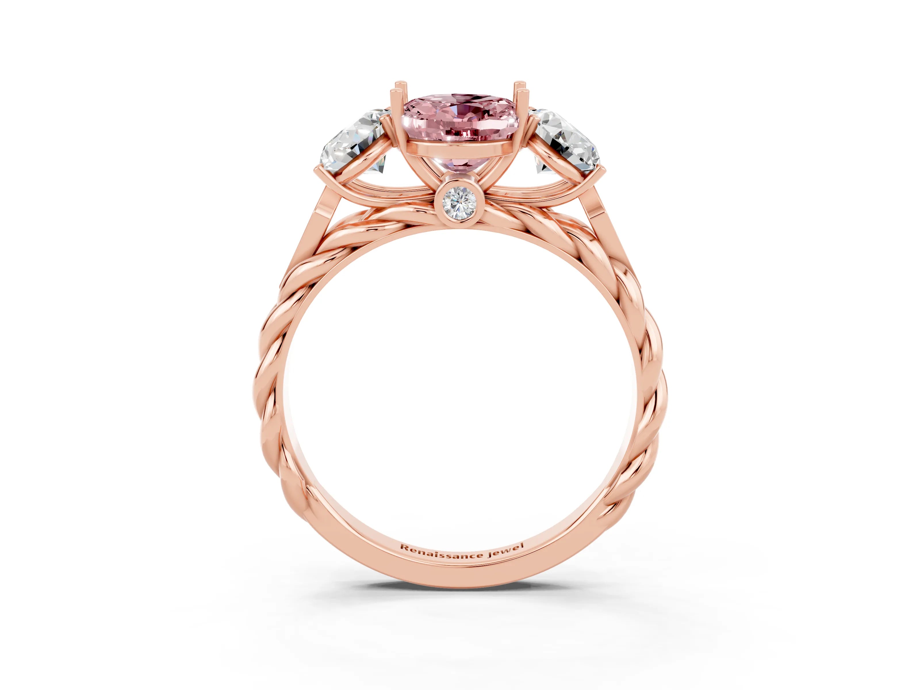 Rose gold Three-Stone Oval Cut Morganite Braided Band Ring with Four-Prong Setting_15