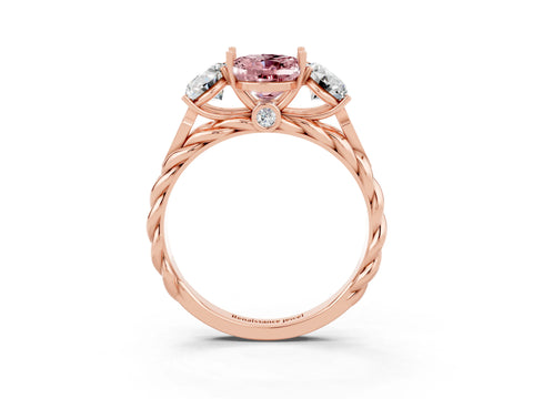 Rose gold Three-Stone Oval Cut Morganite Braided Band Ring with Four-Prong Setting_15