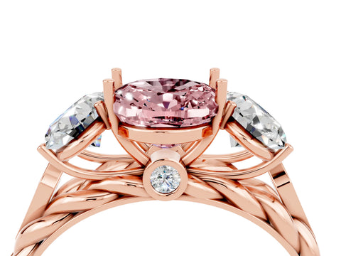 Rose gold Three-Stone Oval Cut Morganite Braided Band Ring with Four-Prong Setting_16