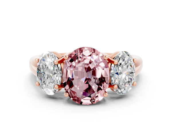 Rose gold Three-Stone Oval Cut Morganite Engagement Ring with Prong Setting