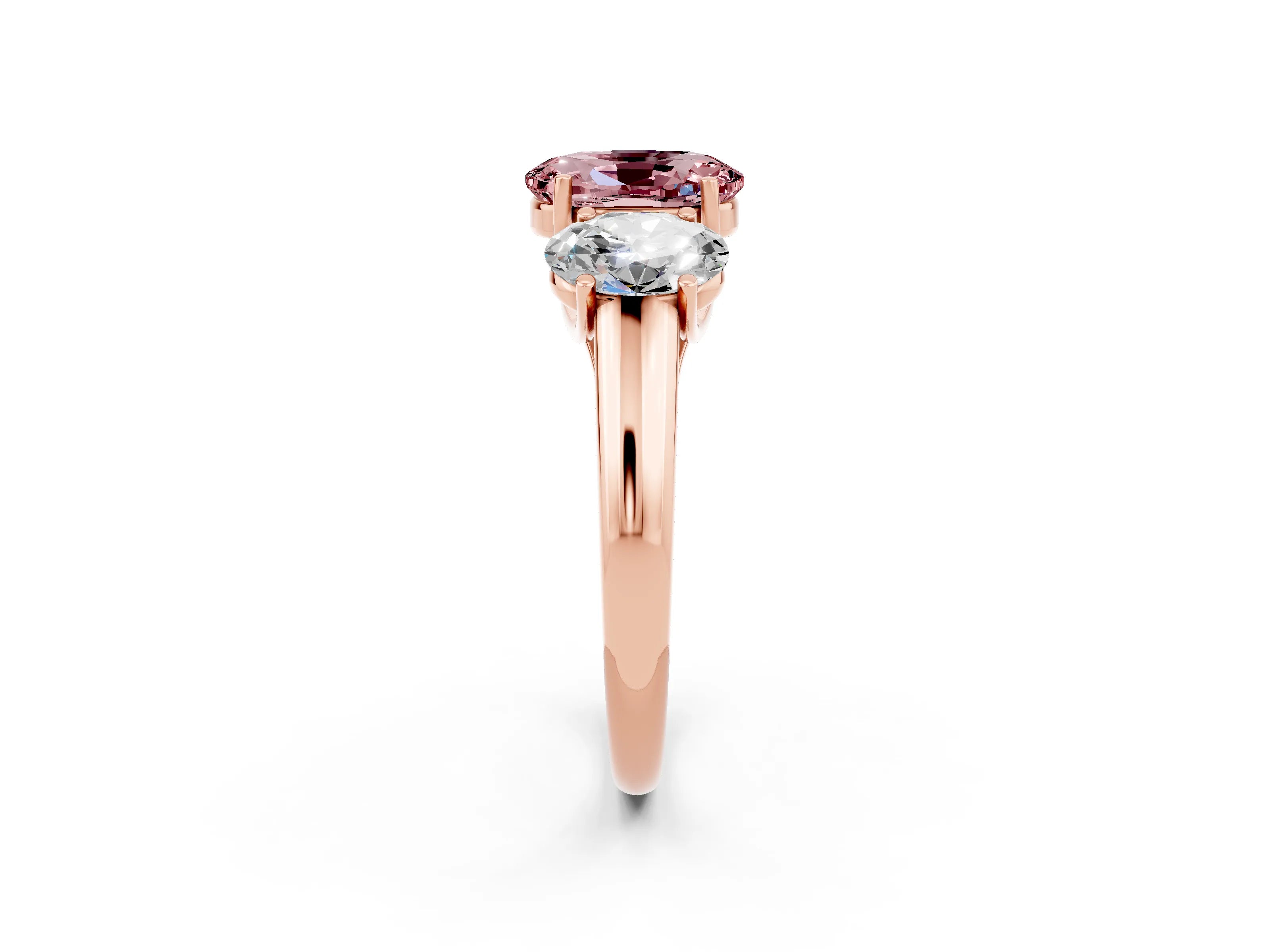 Rose gold Three-Stone Oval Cut Morganite Engagement Ring with Prong Setting_2