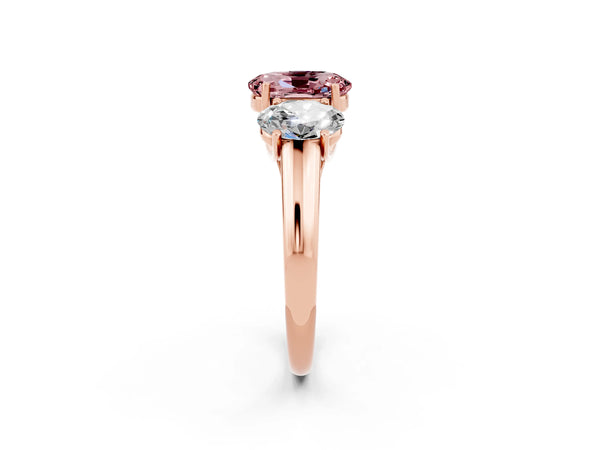 Rose gold Three-Stone Oval Cut Morganite Engagement Ring with Prong Setting