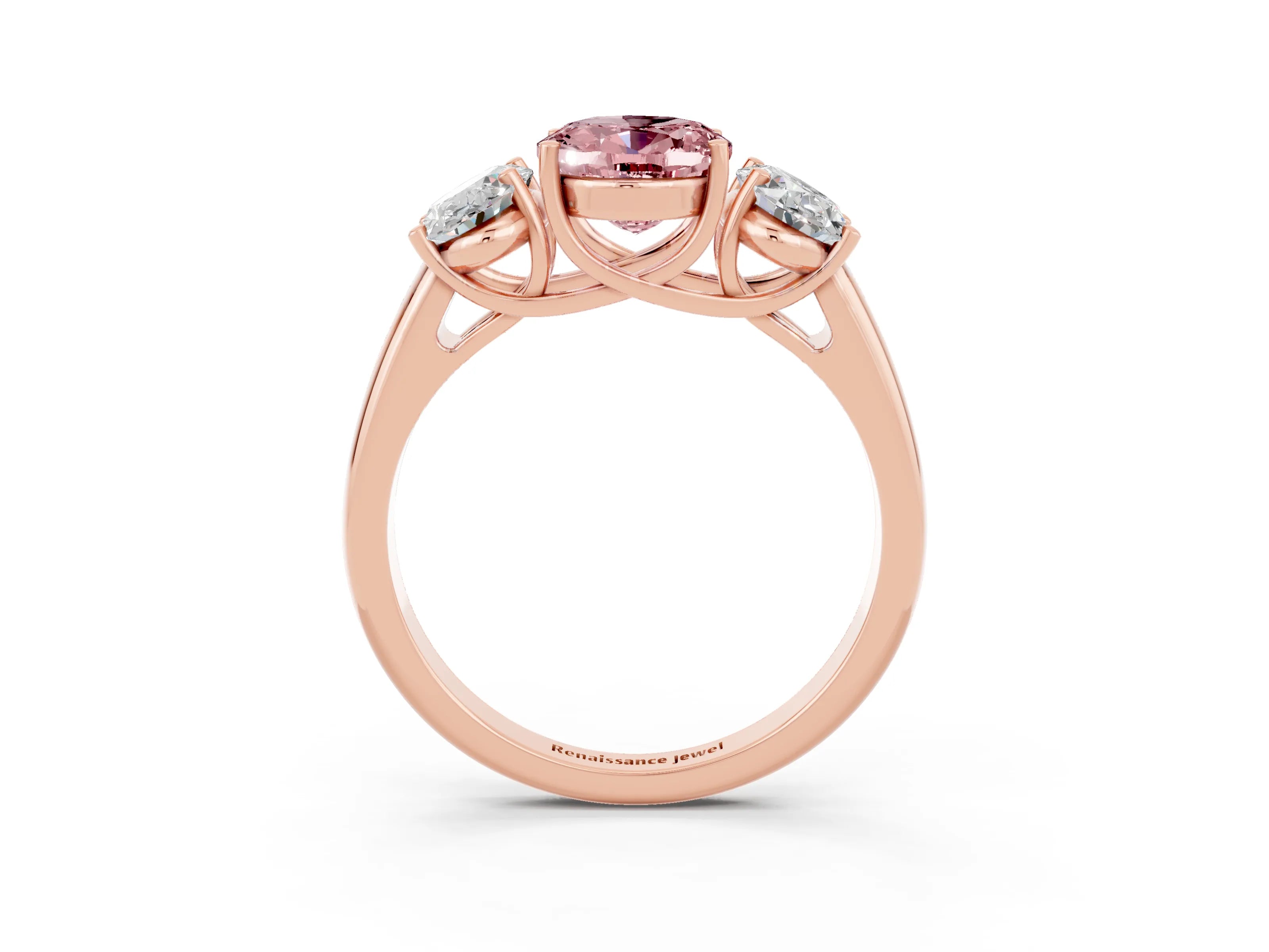 Rose gold Three-Stone Oval Cut Morganite Engagement Ring with Prong Setting_3