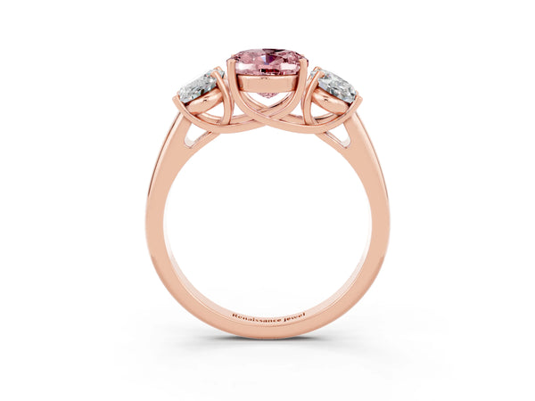 Rose gold Three-Stone Oval Cut Morganite Engagement Ring with Prong Setting