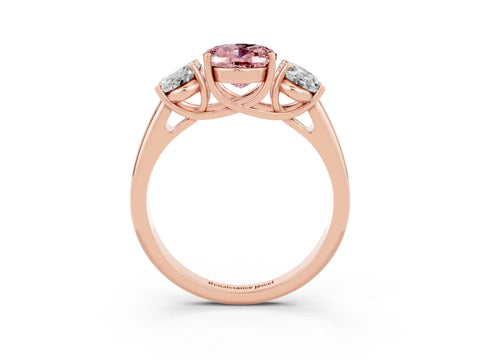 Rose gold Three-Stone Oval Cut Morganite Engagement Ring with Prong Setting_3