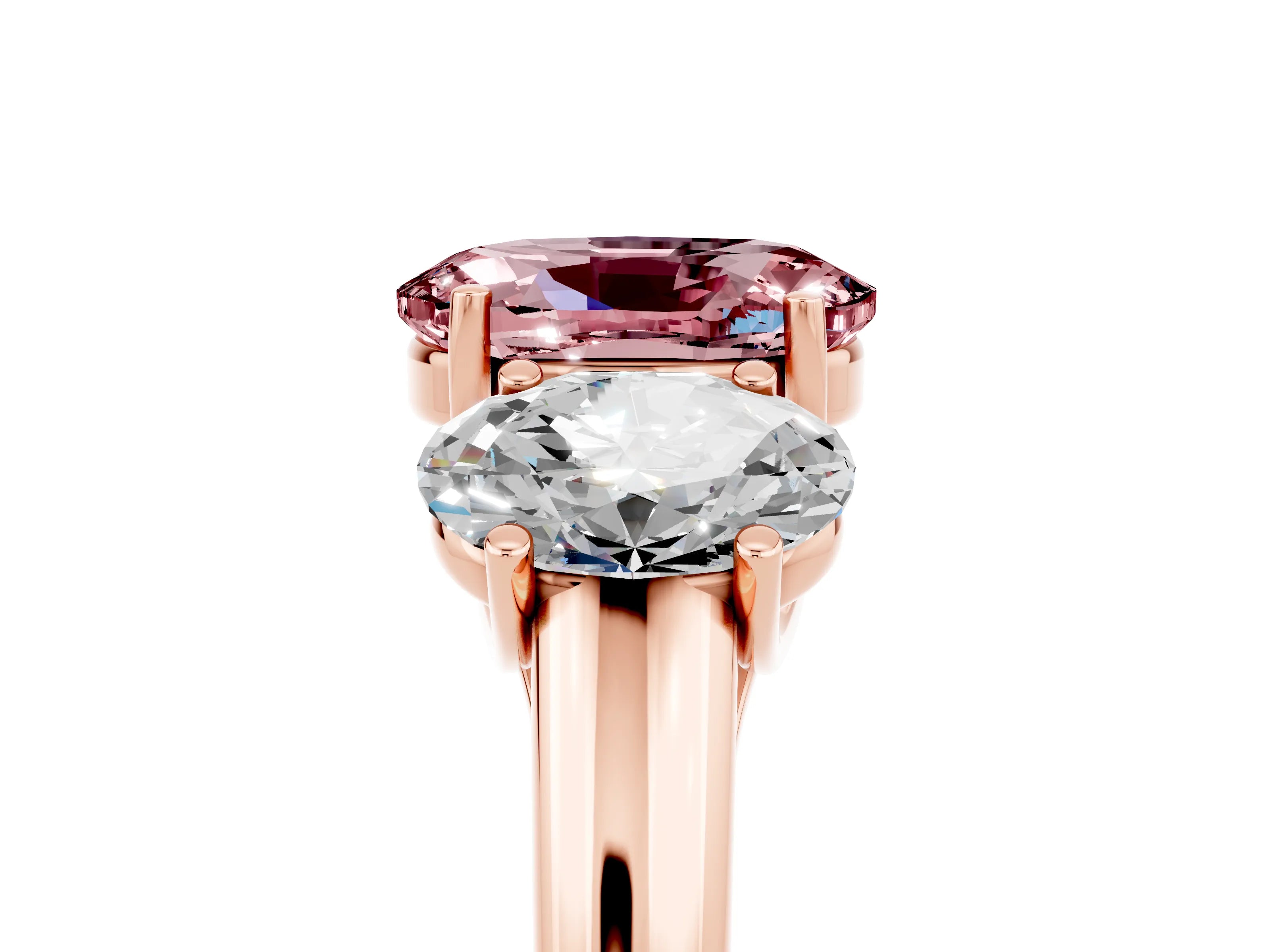 Rose gold Three-Stone Oval Cut Morganite Engagement Ring with Prong Setting_5