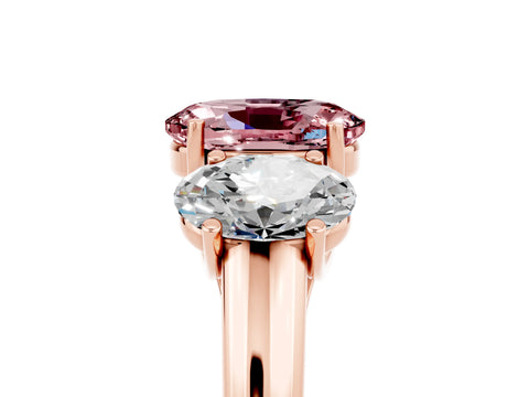 Rose gold Three-Stone Oval Cut Morganite Engagement Ring with Prong Setting_5