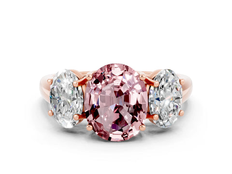 Rose gold Three-Stone Oval Cut Morganite Engagement Ring with Prong Setting