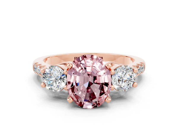 Rose gold Three-Stone Oval Cut Morganite Pavé Band with Four-Prong Setting