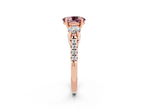 Rose gold Three-Stone Oval Cut Morganite Pavé Band with Four-Prong Setting_2