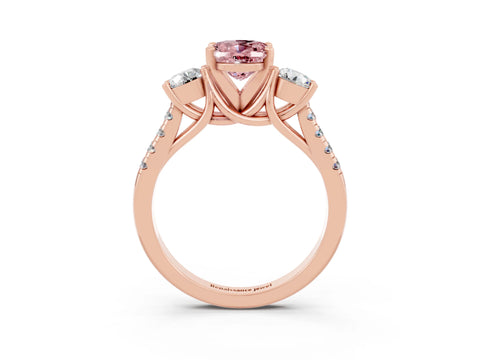 Rose gold Three-Stone Oval Cut Morganite Pavé Band with Four-Prong Setting_3