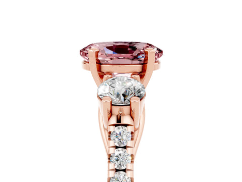 Rose gold Three-Stone Oval Cut Morganite Pavé Band with Four-Prong Setting_5
