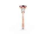 Rose gold Three-Stone Oval Cut Morganite Ring with Pear Side Stones and Four-Prong Setting_2