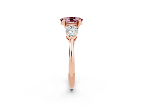 Rose gold Three-Stone Oval Cut Morganite Ring with Pear Side Stones and Four-Prong Setting_2