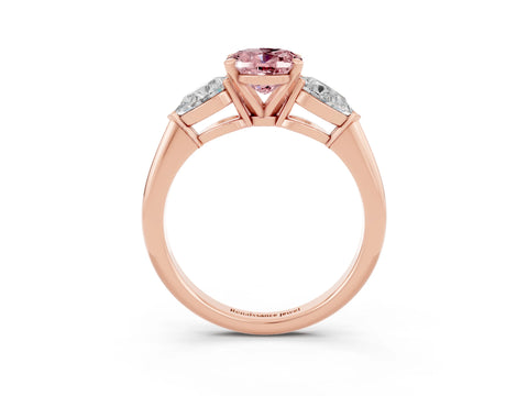 Rose gold Three-Stone Oval Cut Morganite Ring with Pear Side Stones and Four-Prong Setting_3