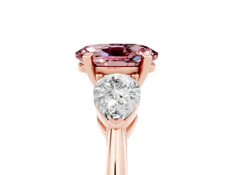 Rose gold Three-Stone Oval Cut Morganite Ring with Pear Side Stones and Four-Prong Setting_5