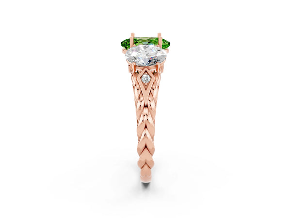 Rose gold Three-Stone Oval Cut Peridot Braided Band Ring with Four-Prong Setting