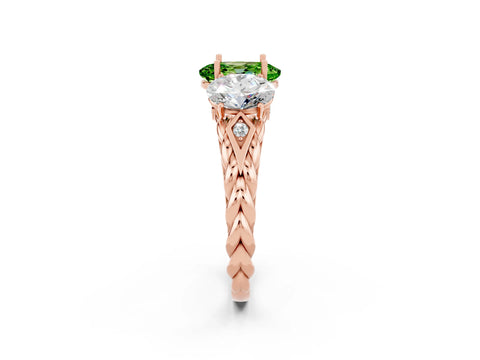 Rose gold Three-Stone Oval Cut Peridot Braided Band Ring with Four-Prong Setting_14