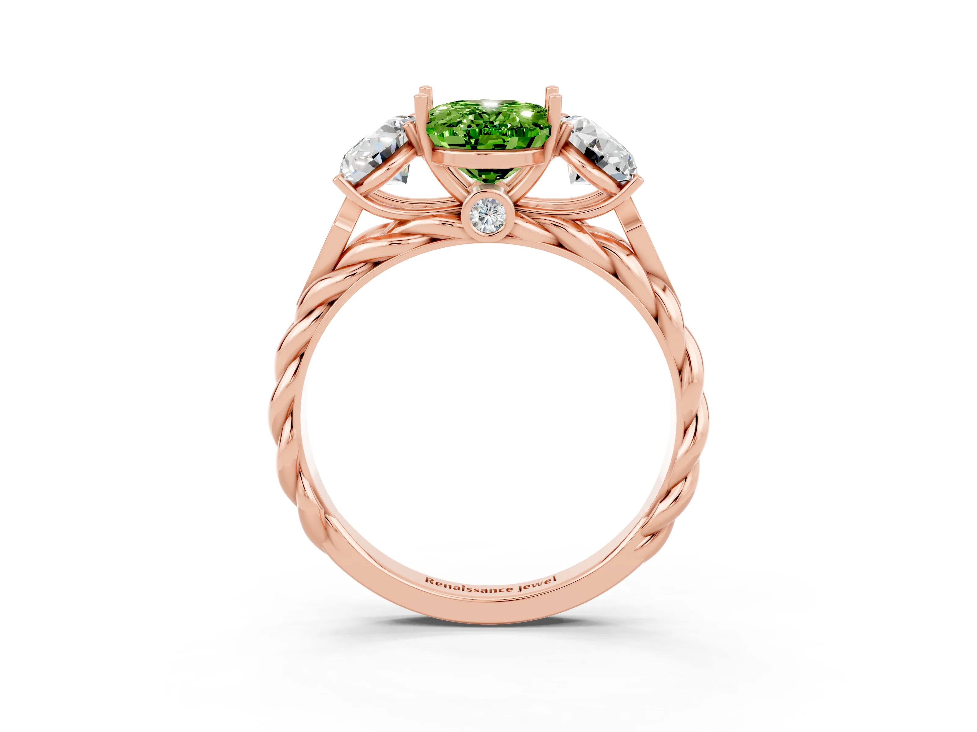 Rose gold Three-Stone Oval Cut Peridot Braided Band Ring with Four-Prong Setting_15